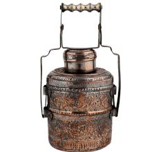 Copper Tiffin Box With Engraved Floral Design