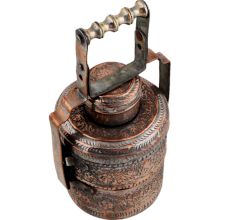 Copper Tiffin Box With Engraved Floral Design