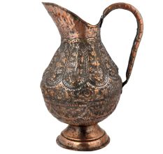 Copper Jug Or Pitcher Hand-Hammered Floral Design