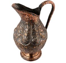 Copper Jug Or Pitcher Hand-Hammered Floral Design