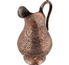 Copper Tinned Islamic Jug With Carved Flowers and Leaves