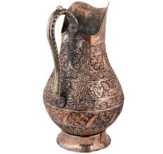 Copper Tinned Islamic Jug With Carved Flowers and Leaves
