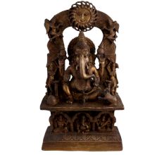 Vintage Brass Ganesha on His Aasan Sun God prabhavali