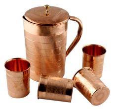 Luxurious Copper Jug With Lid And 4 Copper Glass Serve ware