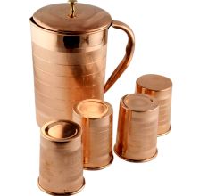 Luxurious Copper Jug With Lid And 4 Copper Glass Serve ware