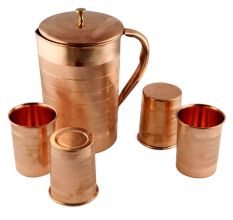 Luxurious Copper Jug With Lid And 4 Copper Glass Serve ware