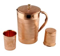 Large Copper Jug Pitcher With 2 Copper Glasses Drink ware Set