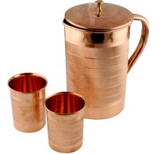 Large Copper Jug Pitcher With 2 Copper Glasses Drink ware Set