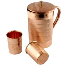 Large Copper Jug Pitcher With 2 Copper Glasses Drink ware Set