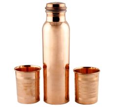 Pure Copper Water Bottle With 2 Copper Glasses Set