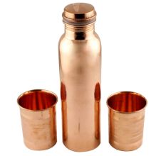Pure Copper Water Bottle With 2 Copper Glasses Set