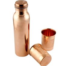 Pure Copper Water Bottle With 2 Copper Glasses Set