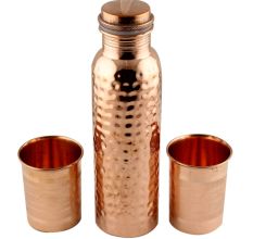 Hand Hammered Copper Water Bottle With 2 Glasses set