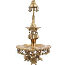 Exquisite Brass Peacock Many Diyas Hanging Bells Dancers Figurine