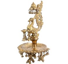 Exquisite Brass Peacock Many Diyas Hanging Bells Dancers Figurine