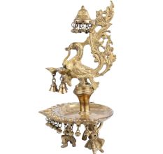 Exquisite Brass Peacock Many Diyas Hanging Bells Dancers Figurine