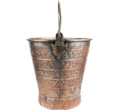Copper Bucket With Detailed Chasing And Repousse Work And Handle