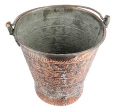 Copper Bucket With Detailed Chasing And Repousse Work And Handle