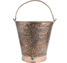 Copper Bucket Floral Kashmiri Repousse Artwork With Handle