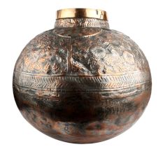 Round Copper Traditional Water Pot Embossed Design