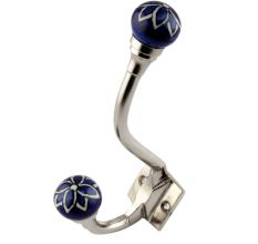 Navy Blue Floral Ceramic Iron Hooks