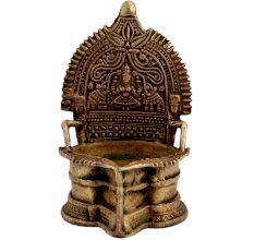 Traditional Brass Oil Lamp with Lakshmi