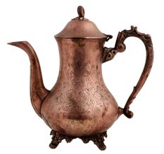 Brass Kettle Engraved Leaf Design Tableware