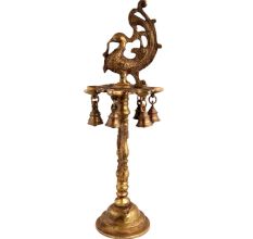 Oil Lamp Stand With Peacock and Hanging Bells