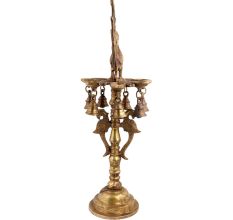 Oil Lamp Stand With Peacock and Hanging Bells
