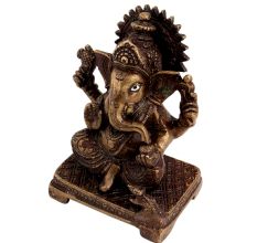 Brass Ganesha Statue Sitting On A Chowki