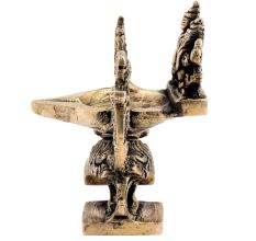 Brass Oil Lamp With  Laxmi Ganesha And Twin Peacocks Statue Festive Diya