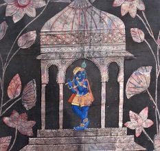 Pichwai Krishna Painting In Floral Background On Black Cloth