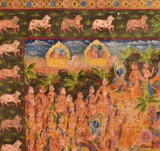 Hand Painted Pichwai Krishna Showing Maha Ras On Fabric