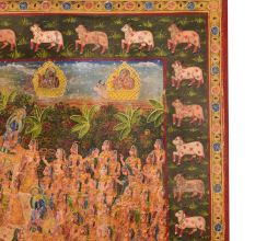 Hand Painted Pichwai Krishna Showing Maha Ras On Fabric