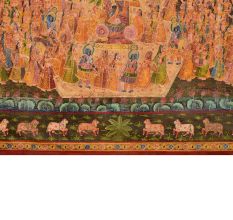 Hand Painted Pichwai Krishna Showing Maha Ras On Fabric