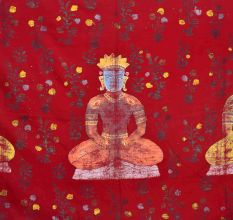 Hand Painted 3 Meditating Jain Gurus on Red Cloth