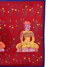 Hand Painted 3 Meditating Jain Gurus on Red Cloth