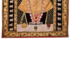 Srinathji Painting On Black Cloth With Cows in Border