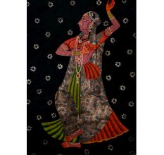 Pichwai Painting Of Lord Krishna with Gopies Floral Motifs On Black Cloth