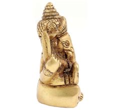 Brass Ganesha Statue Sitting On Chowki Chaturbhurj Pose