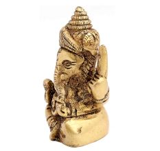 Brass Ganesha Statue Sitting On Chowki Chaturbhurj Pose