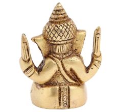 Brass Ganesha Statue Sitting On Chowki Chaturbhurj Pose