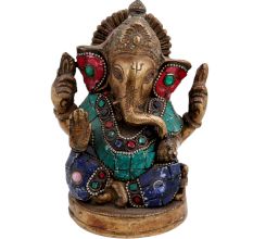 Colorful Brass Ganesha Statute For Worship And Decoration