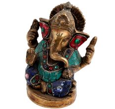 Colorful Brass Ganesha Statute For Worship And Decoration