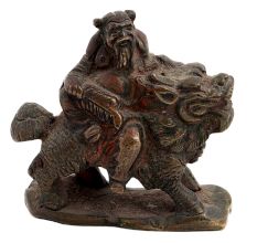 Brass Chinese Old Man Figurine On Dragon Statue