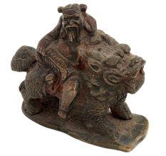 Brass Chinese Old Man Figurine On Dragon Statue
