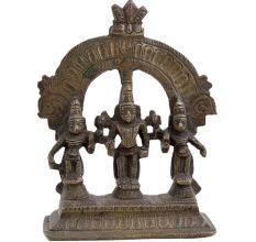 Brass Statue Of lord Vishnu Prabhavali  Two Consorts  Deivanai and Valli
