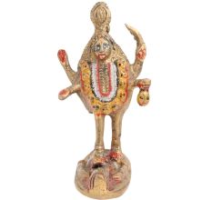 Hand Painted Brass Goddess Kali Statue Standing On Lord Shiva