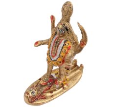 Hand Painted Brass Goddess Kali Statue Standing On Lord Shiva