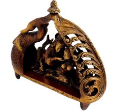 Ornate  Brass Radha Krishna Romance In Peacock Chowki